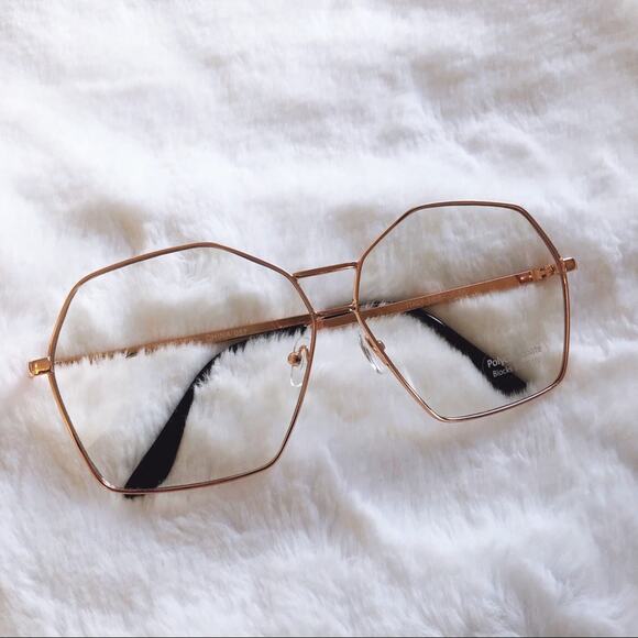 Peyton Rose Gold Hexagon Clear Sunglasses - Picture 3 of 9